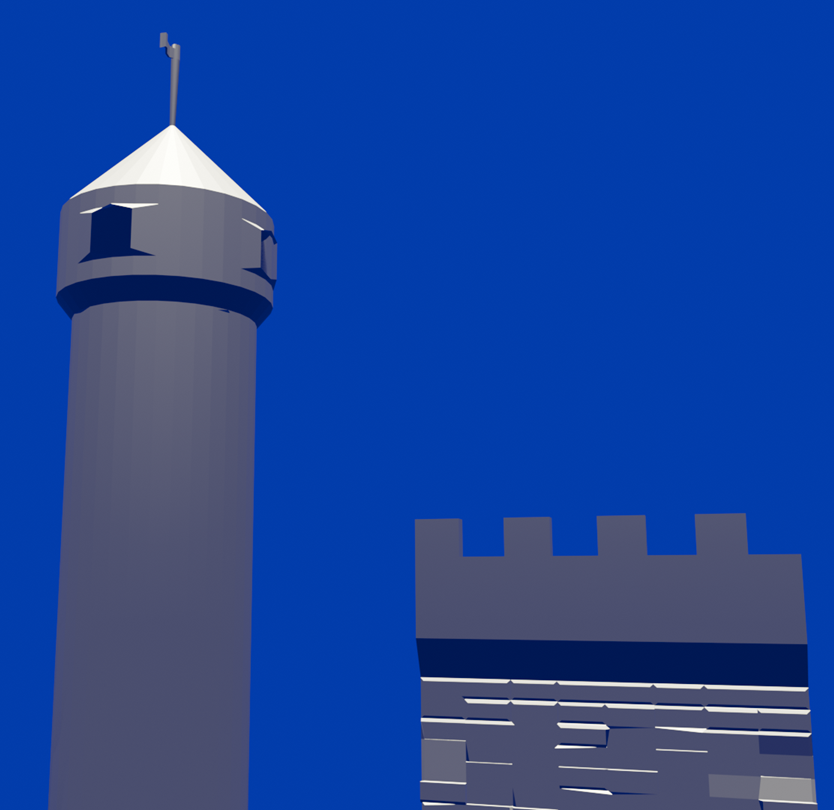 3D Modell einer Burgmauer und eines Burgturms